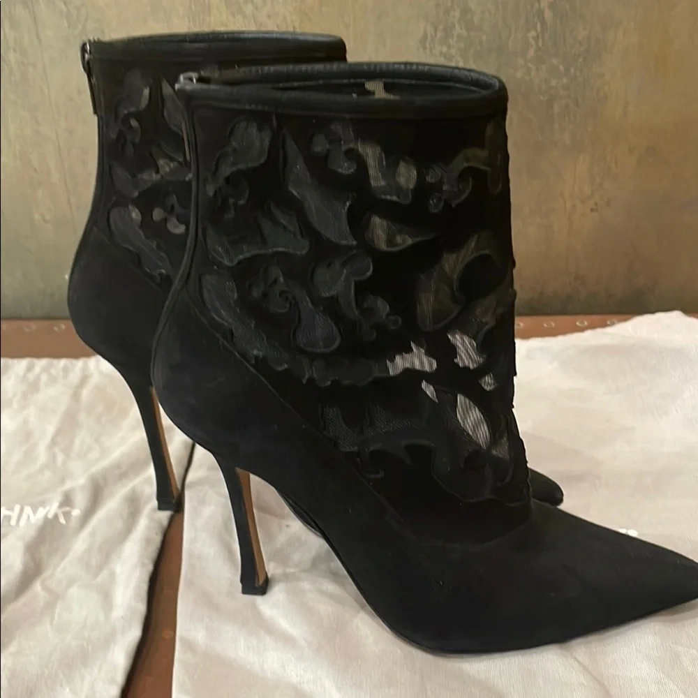 Like New Manolo Blahnik  Elegant Black Mesh Ankle Boots - Picture 3 of 11